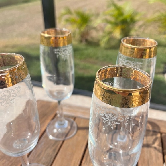Set Of  4 Gold Rimmed Champagne Flutes- J Preziosi lavorato a mano - Picture 3 of 12
